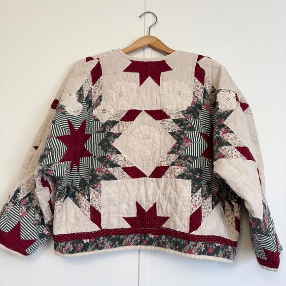 Hand Crafted Quilted Patchwork Jacket in Cream and Burgundy - Picture 5 of 16